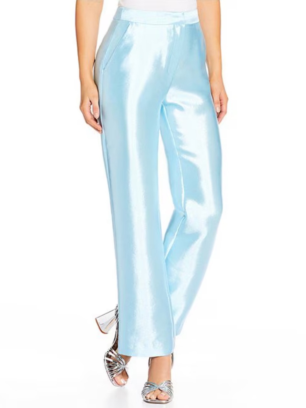 ANTONIO MELANI Light Blue Satin Wide-Leg Pants